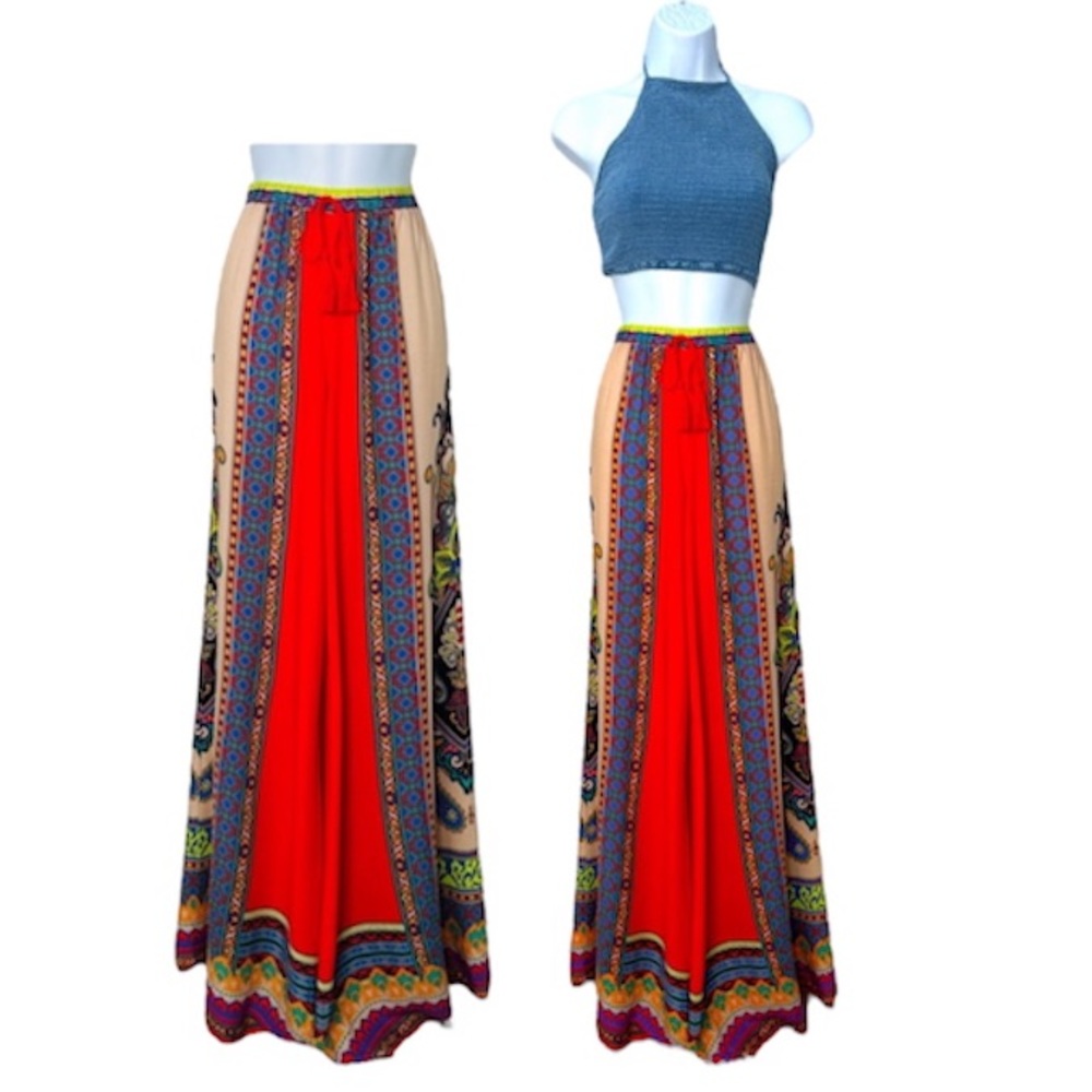 NWOT Beautiful Bright Multicolor High Waisted Palooza Pants With Ethnic Print S